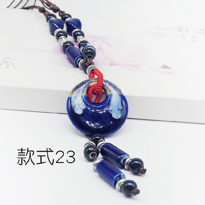 Kalung Chinese KC-18 Etnik Batu Keramik Blue Round