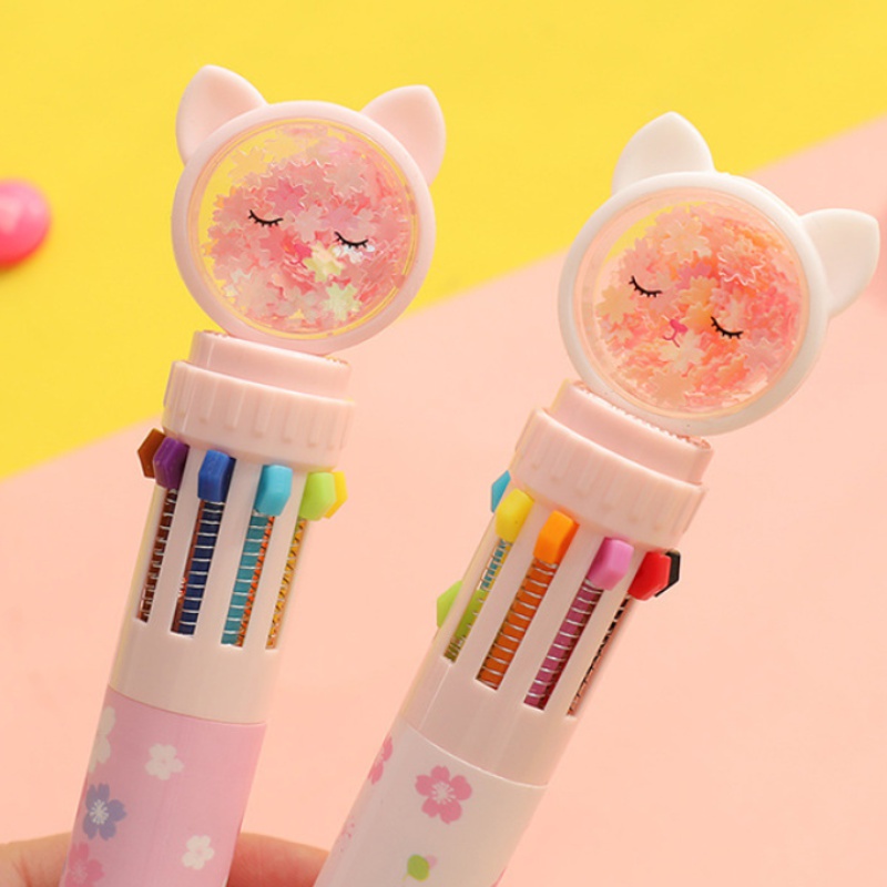 Sakura Cat 10 in 1 Ballpoint Pen Scrapbooking Pen School Office Stationery Supplies