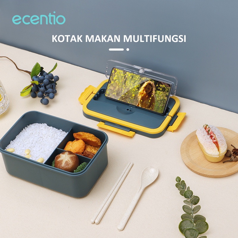 ecentio lunch box 1500ml  with free sumpit sendok tempat makan kotak bekal anti tumpah dan tahan panas bento BPA free