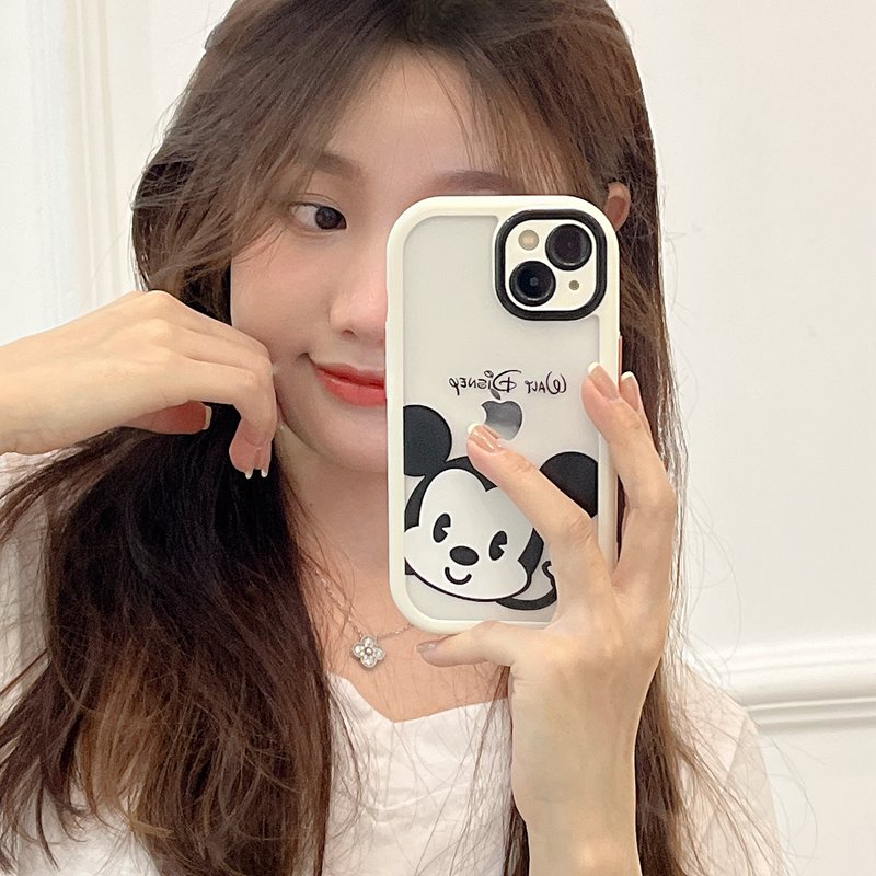 Cream series Camera Protect Soft Case for Iphone  Xr Xs Max Ip Apple IPhone 11 12 13 Pro Max Cute Black White Disney Mickey Phone Case casing