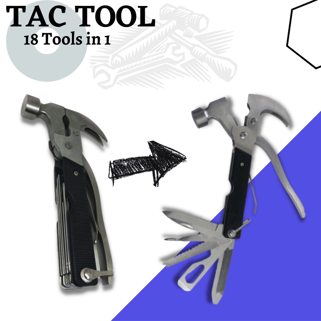 TANG SERBAGUNA TACTOOL 18 in 1 Palu serbaguna palu multifungsi tac tool set alat pertukangan alat tukang praktis dalam satu genggaman tangan