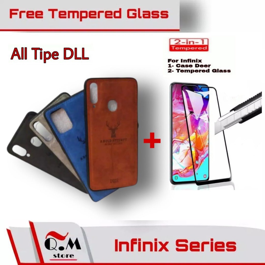 Paket 2 in1 Case Deer Infinix Hot 10S / Note 8 / Hot 10 / Hot 8 / 9 /Hot 9 Play Note 7 Note 7 Lite Zero 8