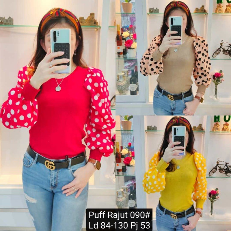 ( TERMURAH ) ATASAN RAJUT LENGAN  BALON POLKA CANTIK