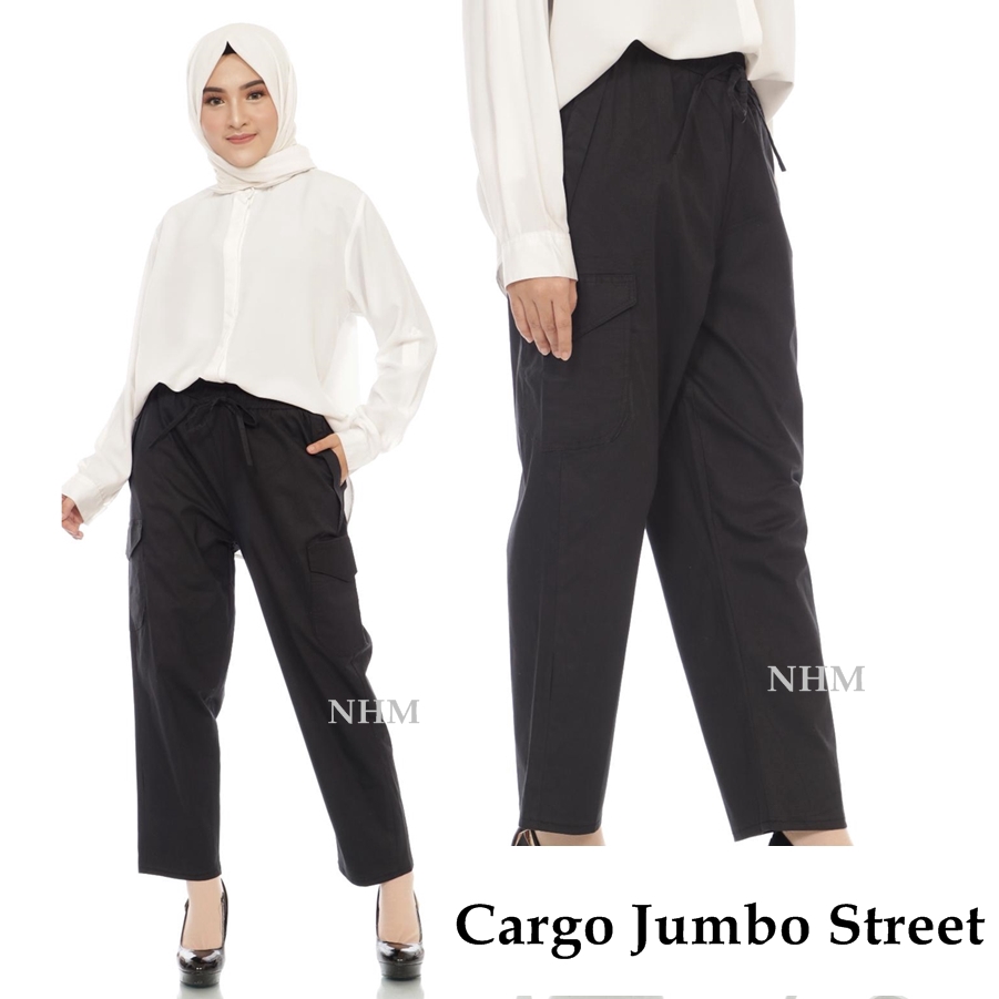 Nhm Celana Cargo Wanita Jumbo Panjang Kantong oversize