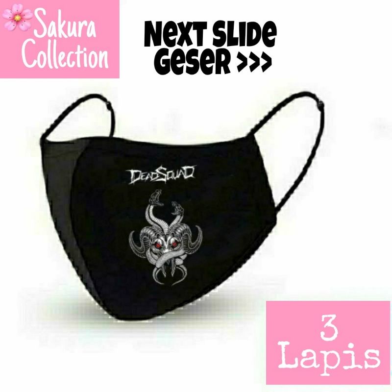 Masker Kain 3 lapis/ply DEADSQUAD PASUKAN MATI INDONESIA band Metal hitam Kain 3 lapis/ply/scuba Anak Dewasa Earloop 2