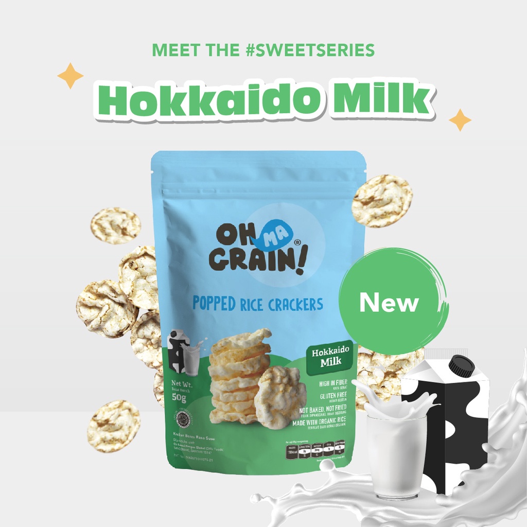 Oh Ma Grain, Organic Brown Rice Cakes Hokkaido Milk 50 gr