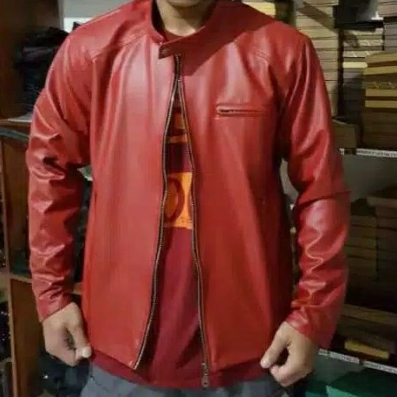 Jaket pria kulit warna merah gaul kece keren promo