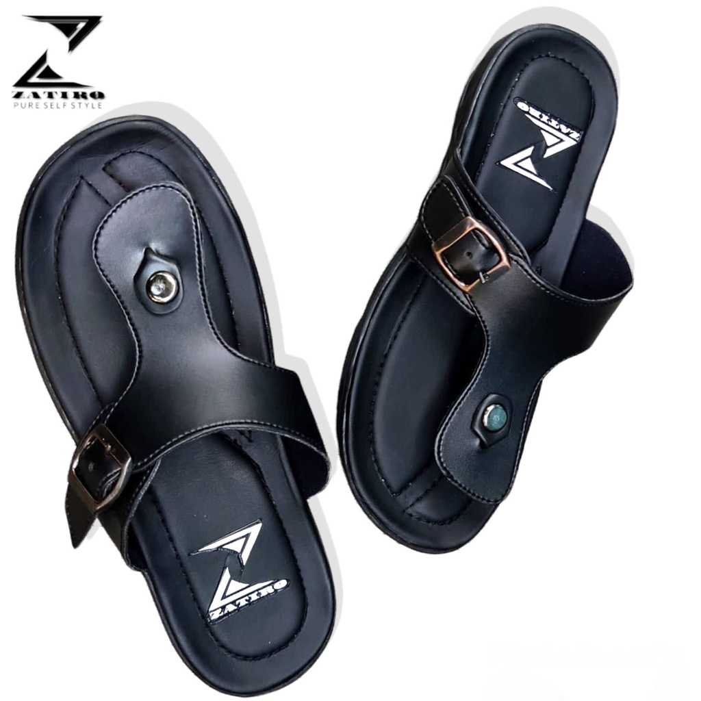 promo puncak sandal jepit hitam fullblack dewasa bahan kulit  by zatiro original premium high quality kualitas dijamin mantuliti harga murah banget