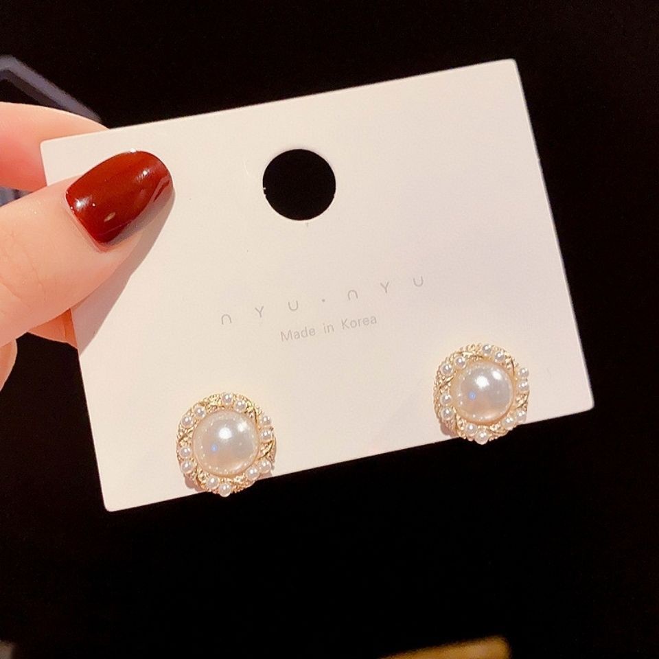 Anting Stud Bentuk Lingkaran Geometris Aksen Mutiara Bahan S925 Warna Permen Untuk Wanita