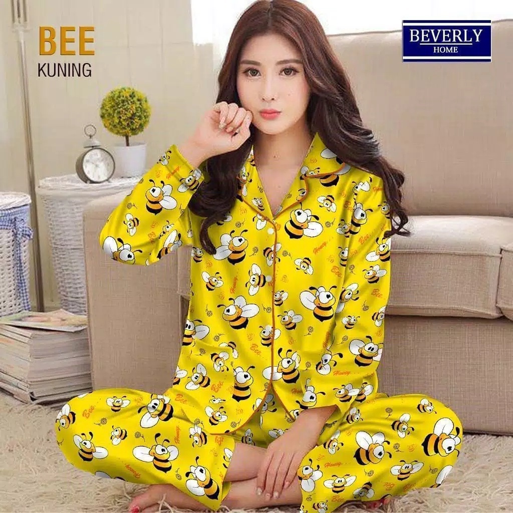 PIYAMA WANITA / BAJU TIDUR WANITA MOTIF LENGAN PANJANG MOTIF KOTAK PP-PP HONEY BEE YELLOW