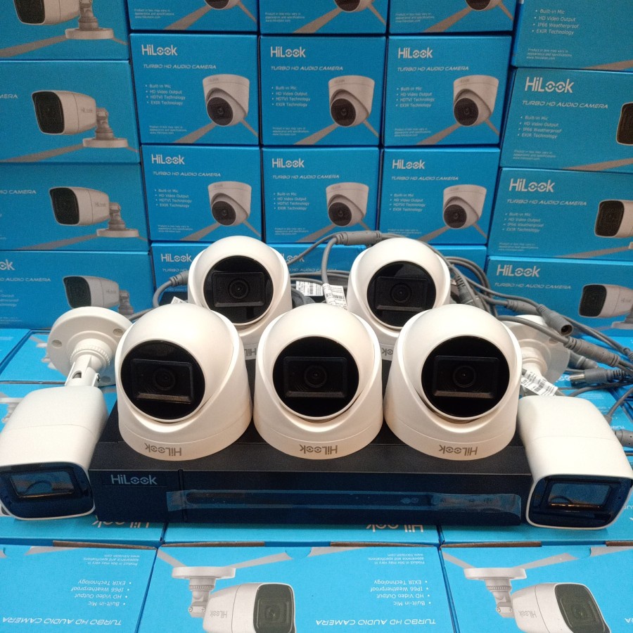 PAKET CCTV HILOOK 8CH 7 KAMERA 2MP BUILT IN AUDIO KOMPLIT TINGGAL PASANG