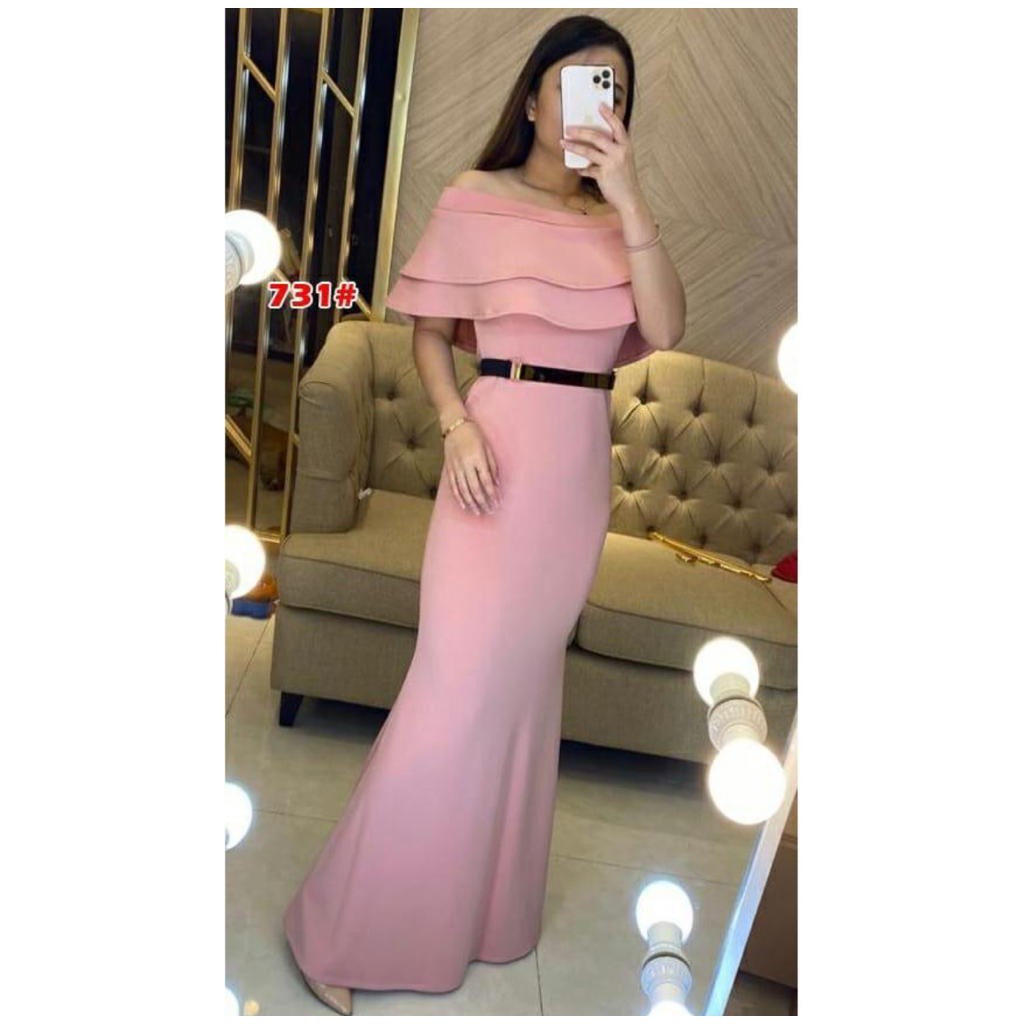 Jessicacollectionn 731/727L# long dress pesta mewah / baju scuba duyung / longdress fashion import / gaun pesta scuba +FREE BELT BESI