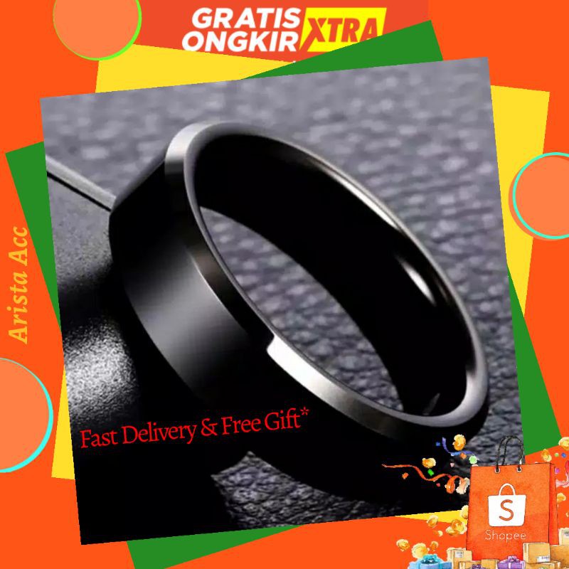 Cincin Pria Titanium Black Silver Gold Polos Simple JCP-013