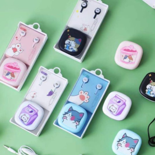 [YQX-3] Headset Earphone Motif KUCING Lucu / Wadah Earphone Karakter / Tempat Headset Kartun KUCING