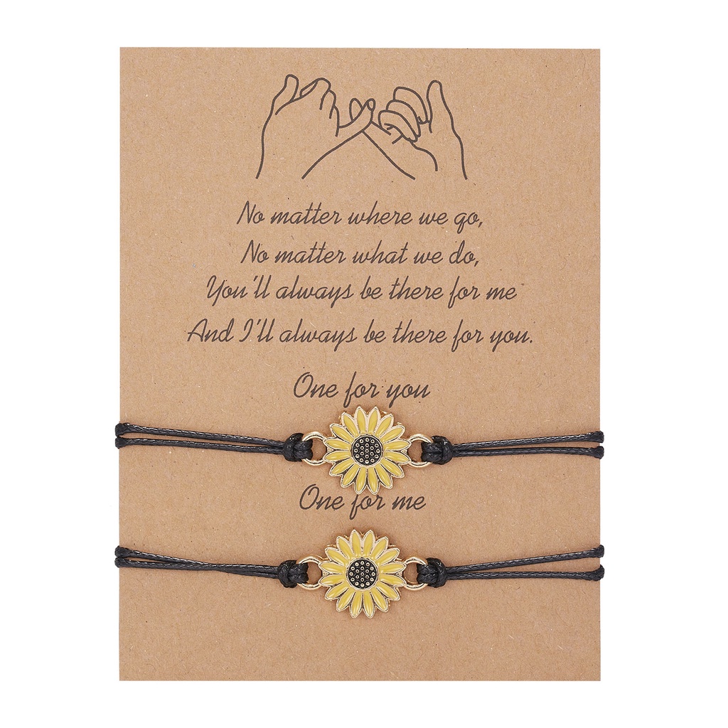 2pcs / set Gelang Tangan Tali adjustable Motif Bunga Matahari / daisy Untuk Perhiasan Wanita / Pasangan