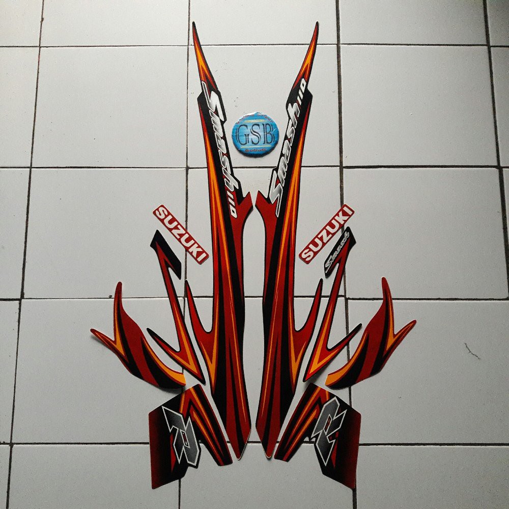 Variasi stiker motor suzuki Smash r 110 2008 merah