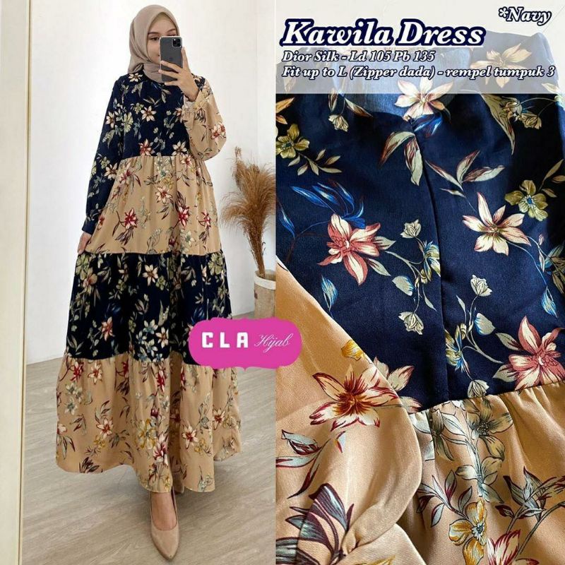 Kawila Dress, GAMIS MUSLIM CANTIK MOTIF BUNGA FIT XL LD 104 BAHAN DLOR SILK ZIPPER BUSUI TERMURAH OOTD