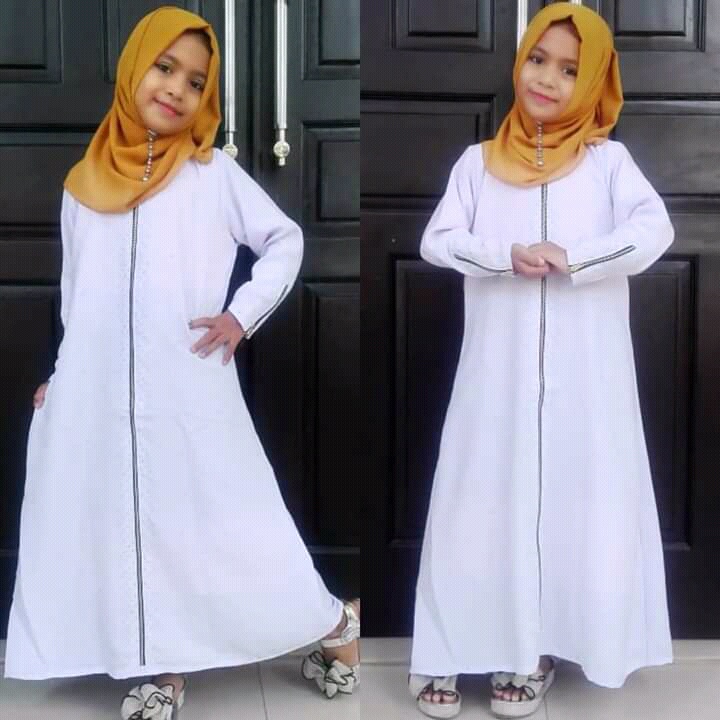 Gamis Abaya Ziper Mata Putih Ukuran Anak-Anak Pakaian Wanita Muslim