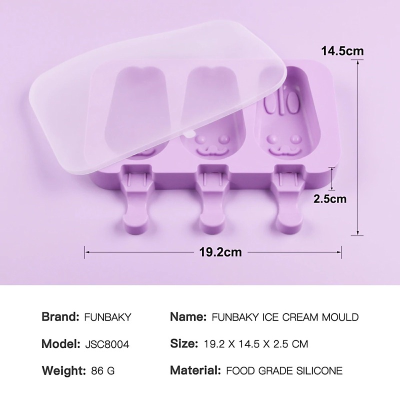 SJ Cetakan Es Krim 3 Hole Silicone Mold Dessert with 50 Popsicle Sticks Model Oval - JSC8004