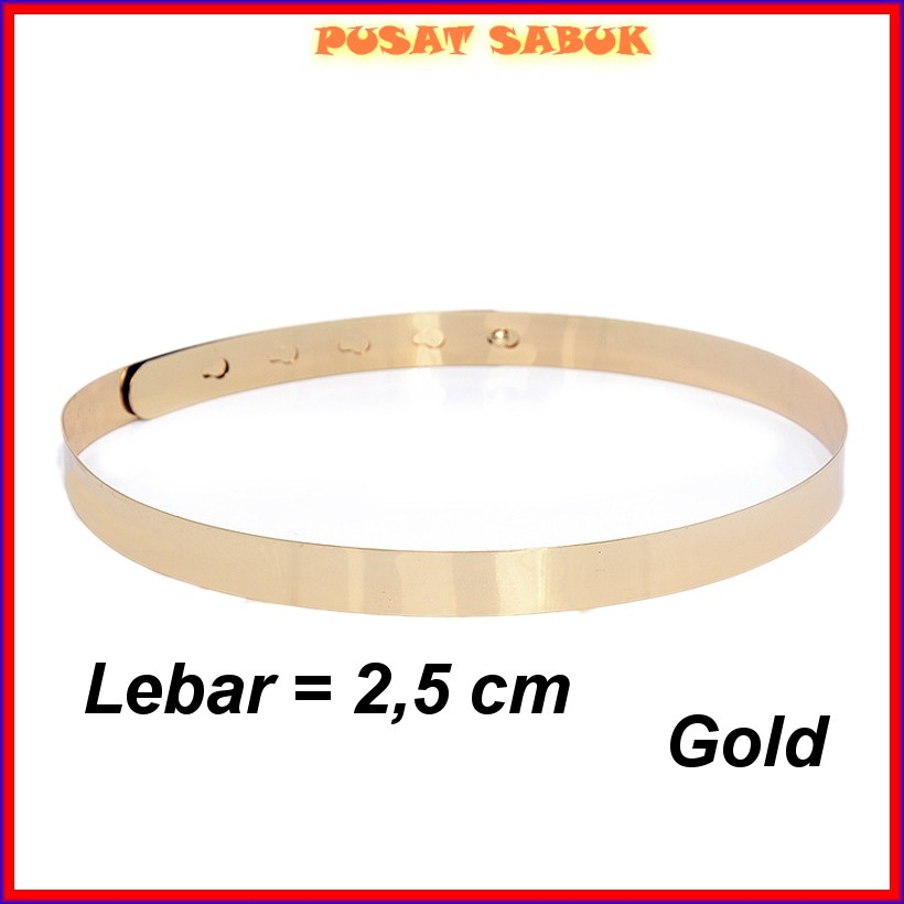 Gesper Sabuk Ikat Tali Pinggang Women Belt Plat Wanita cewek GOLD Fashion Obi Emas 2 cm Besi Impor