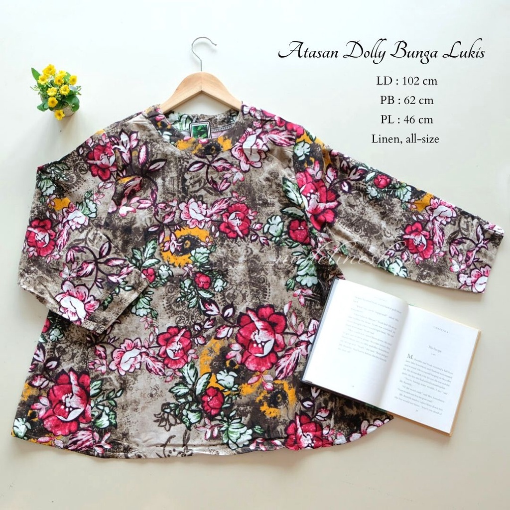 BAJU BASIC BLOUSE WANITA LINEN BUNGA - KIKA & DOLLY BUNGA LUKIS TOP-2