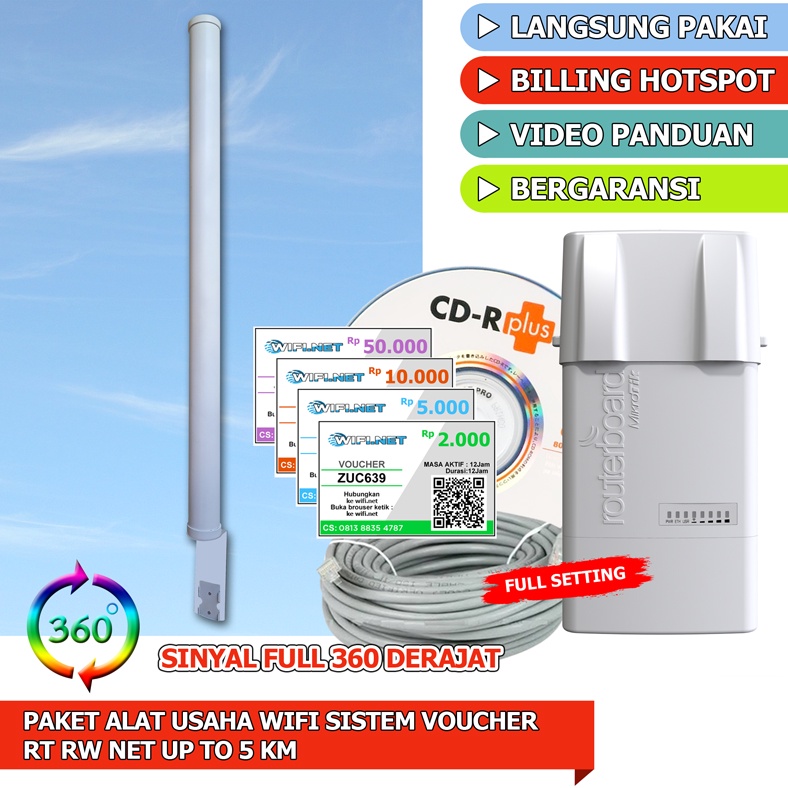 Paket Usaha Wifi Sistem Voucher RT RW Net 5 Km 360 Derajat BaseBox2