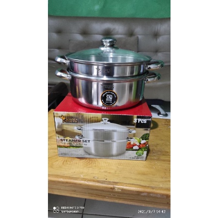 Golden Flying Fish Steamer Set Stainless Steel 2 susun 26 cm Tutup Kaca