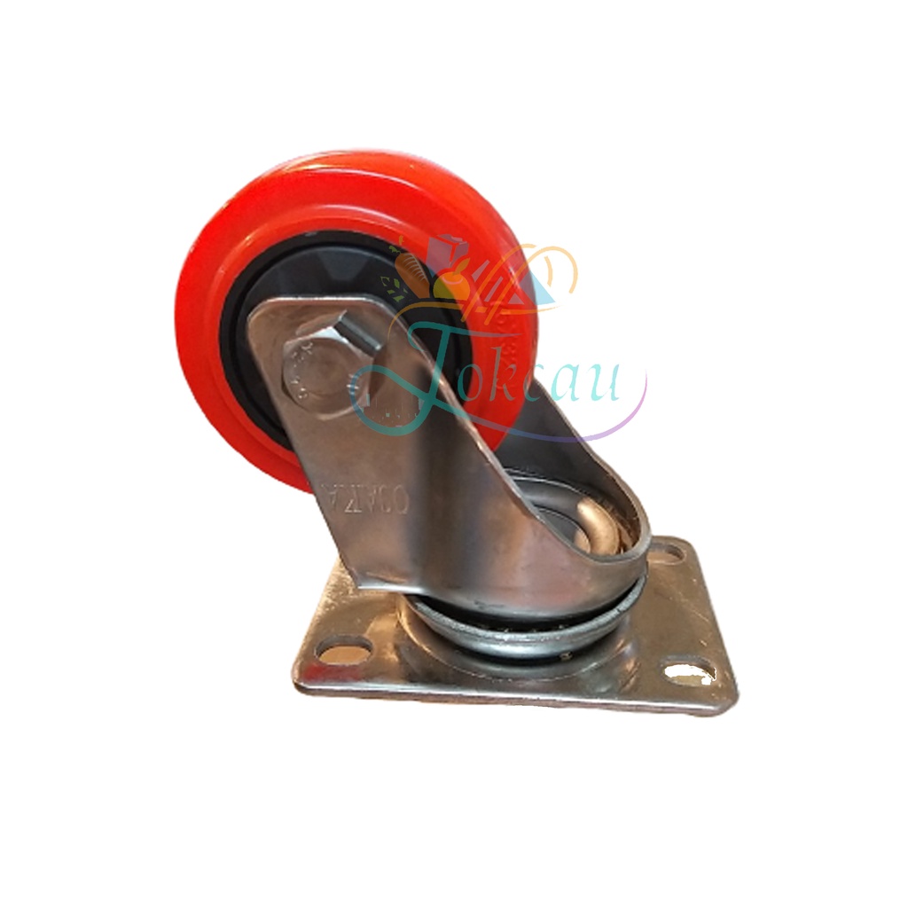 Roda Trolley / Troli / Troly PU Merah 3&quot; Inch Hidup Swivel Stainless Osaka