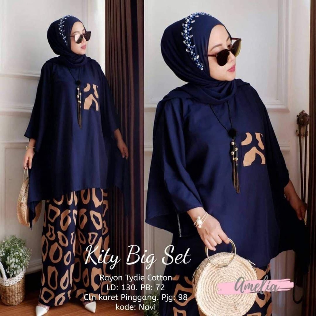 One Set Kity - One Set Jumbo Rayon Tie Dye Premium Waka Waka Setelan Wanita Celana Panjang Set Bigsize LD 140 cm