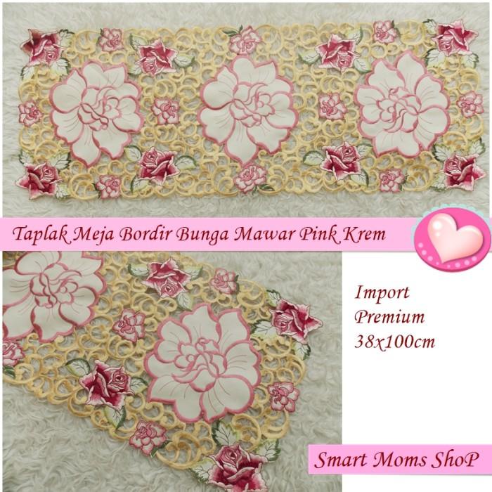 Taplak Meja Bordir Import Cantik Mewah / Taplak Meja Tamu Mawar Pink