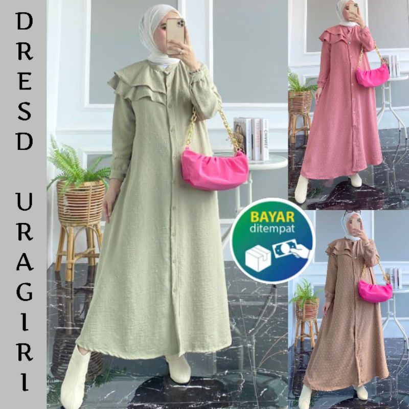 Gamis Dress Polos Remaja Kekinian / DRESS URAGIRI / Gamis BUSUI Kancing Kekinian / Gamis Cringkle Ur