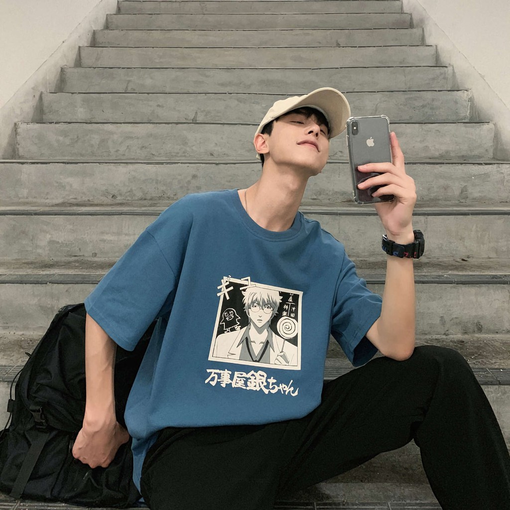 Oversized Gintama Sakata Gintoki Streetfashion Tshirt Kaos Anime Manga Shiroyasha Streetwear