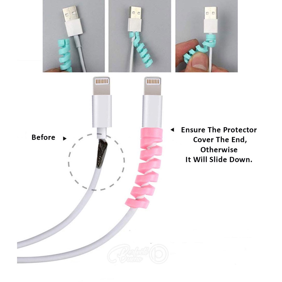 1pc Pelindung Kabel Charger USB Universal Bentuk Spiral Bahan Silikon Untuk iPhone / Android