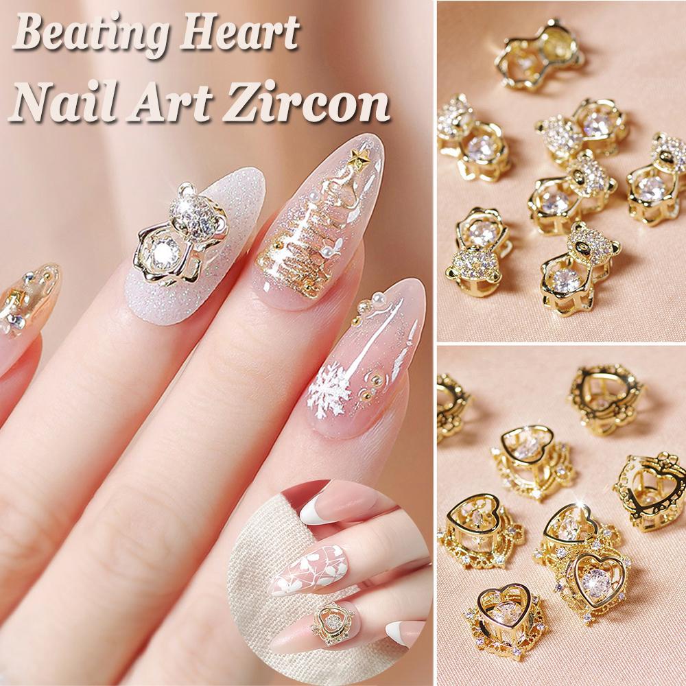Needway 3D Nail Art Dekorasi Mewah Shiny Charms Beating Heart Manicure Tools Alloy Kuku Zirkon