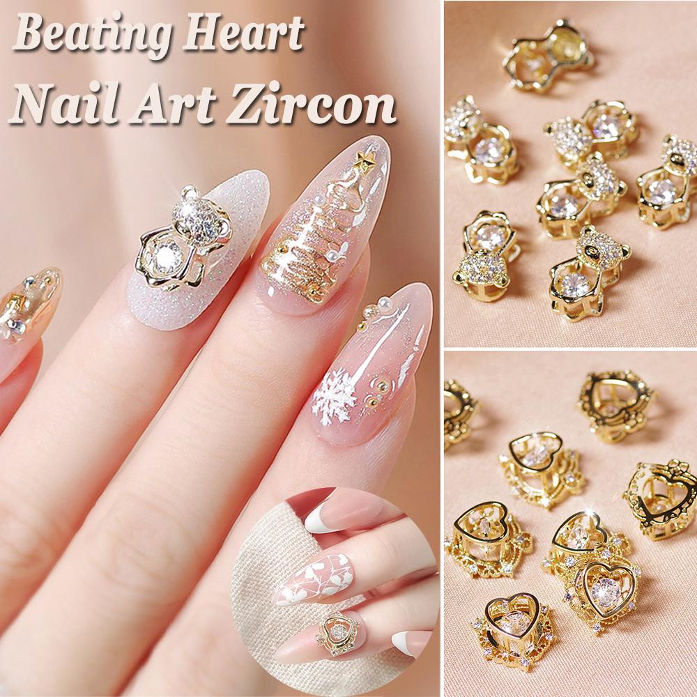 Needway 3D Nail Art Dekorasi Mewah Shiny Charms Beating Heart Manicure Tools Alloy Kuku Zirkon