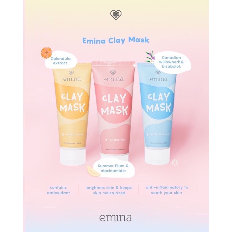 `ღ´ PHINKL `ღ´ ╰☆☆ 𝔢мιℕά ☆☆╮ emina clay mask masker wajah lembut warna bisa untuk kulit sensitif jerawat