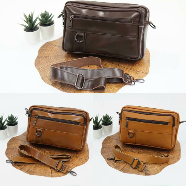 Tas Slempang kulit pria bahan kulit sapi fullup ready warna hitam, coklat, dan tan By ramdani_store