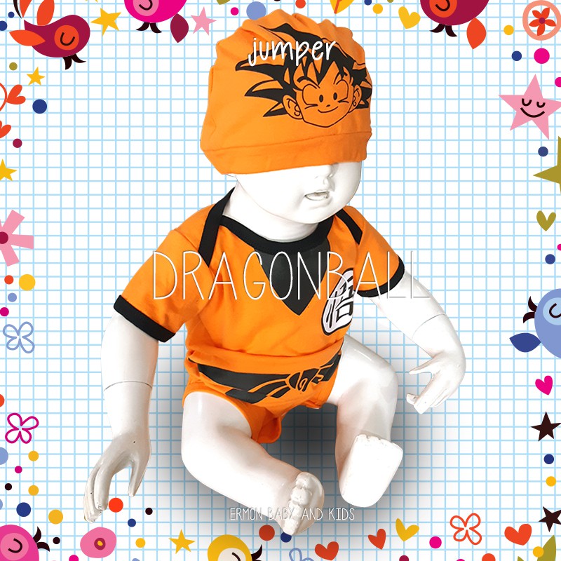 Ermon Baby - Baju Bayi Laki Laki Jumper Baby Lucu Karakter motif Dragonball + Topi usia 0 - 12 Bulan
