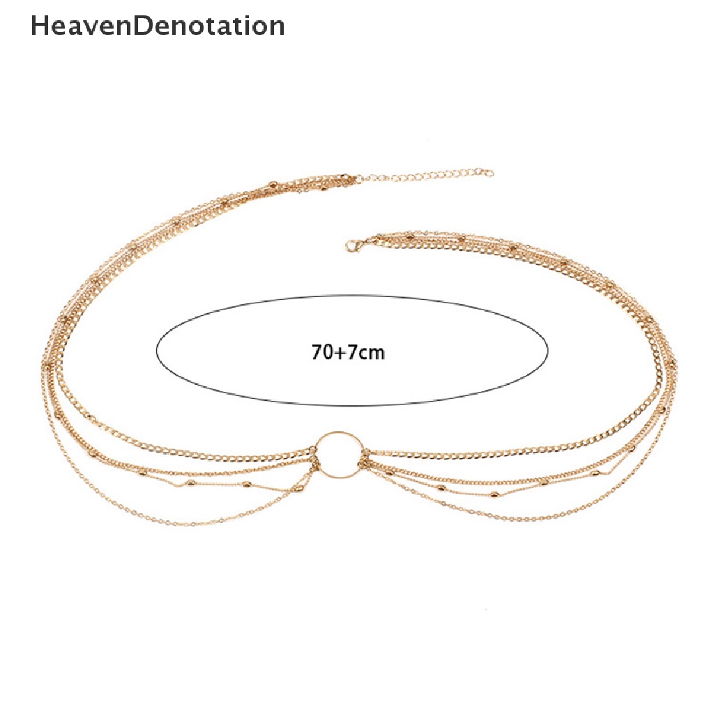 (Heavendenotation) Kalung Rantai Tubuh / Pinggang / Perut Multilayer Gaya Bohemia Warna Gold Untuk Wanita