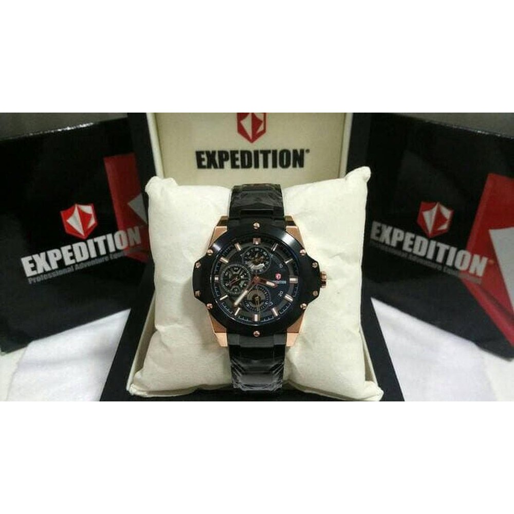 Jual JAM TANGAN WANITA   CEWEK EXPEDITION E6696 ROSEGOLD BLACK ORIGINAL Diskon