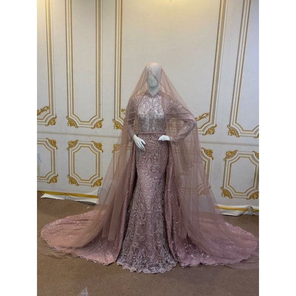 GAUN PENGANTIN SLIM FULL PAYET MUTIARA MEWAH
