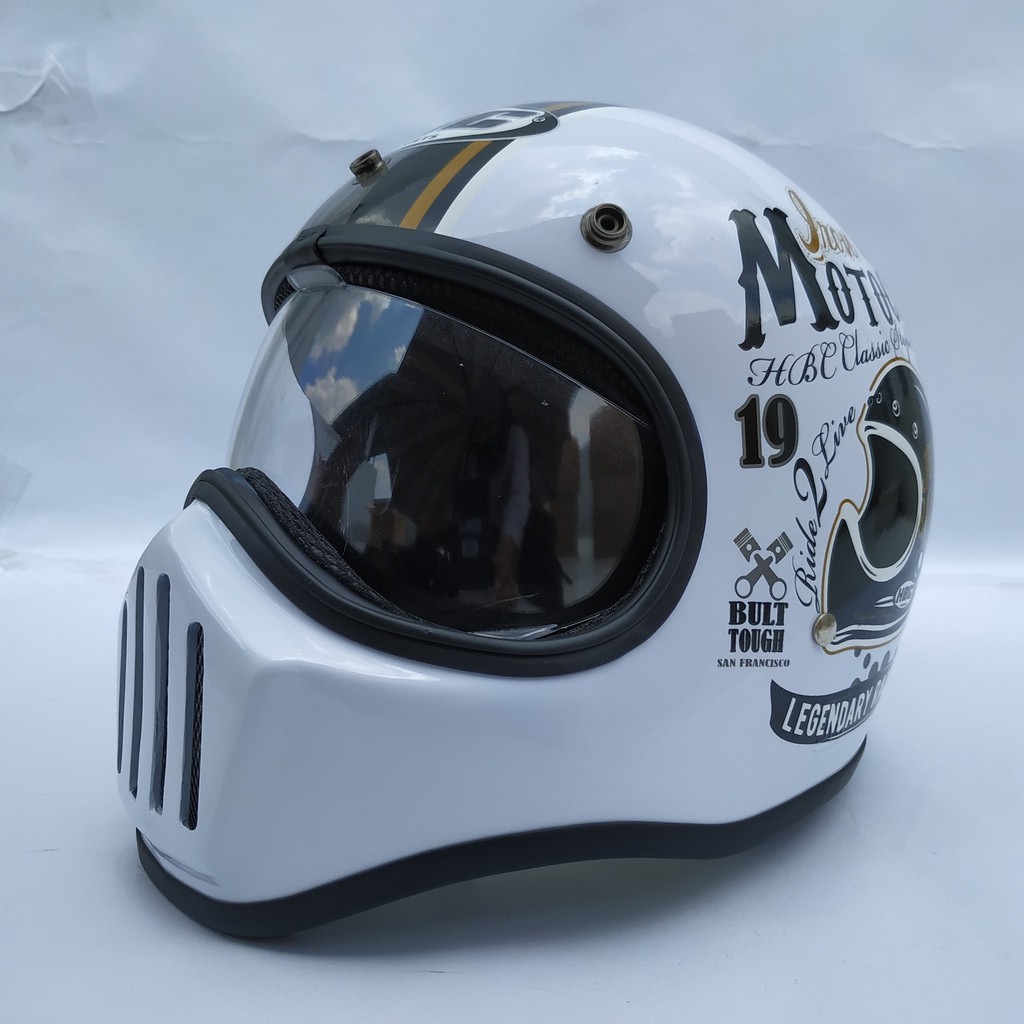 Helm Cakil HBC Just Ride White + Inner Visor ( Fullface / Retro / Klasik / Vespa )