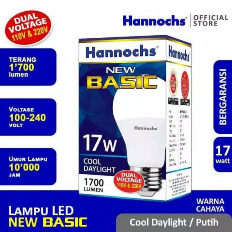 Lampu LED Hannochs Basic 3 watt / 5 watt / 7 Watt / 9 watt / 11 watt / 14 watt / 17 watt / Lampu Bohlam LED Murah Hannochd Garansi 1 Tahun