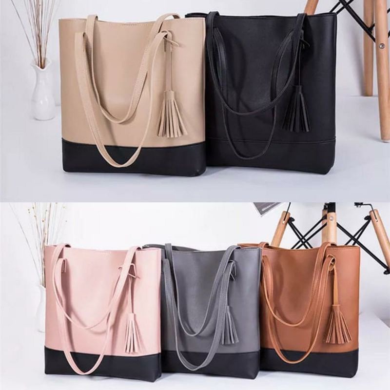 TUGUFAMILY - [RESLETING] RUMBAI TOTEBAG KANVAS UKURAN 35X40 CM MUAT LAPTOP | TOTEBAG KERJA, KULIAH, SEKOLAH | TOTEBAG TRAVELLING | TOTEBAG DUA WARNA | TOTEBAG HITAM, PINK, ABU, COKLAT, KREM