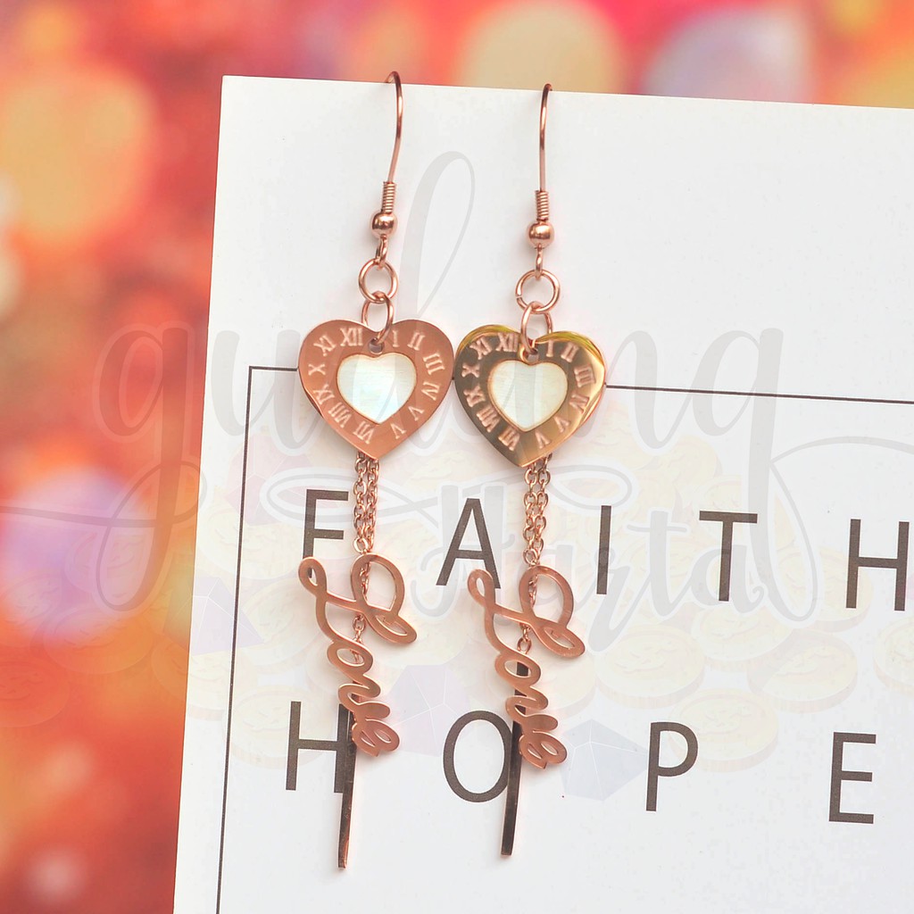 Anting Panjang Love Heart Unik Stainless GH 203126