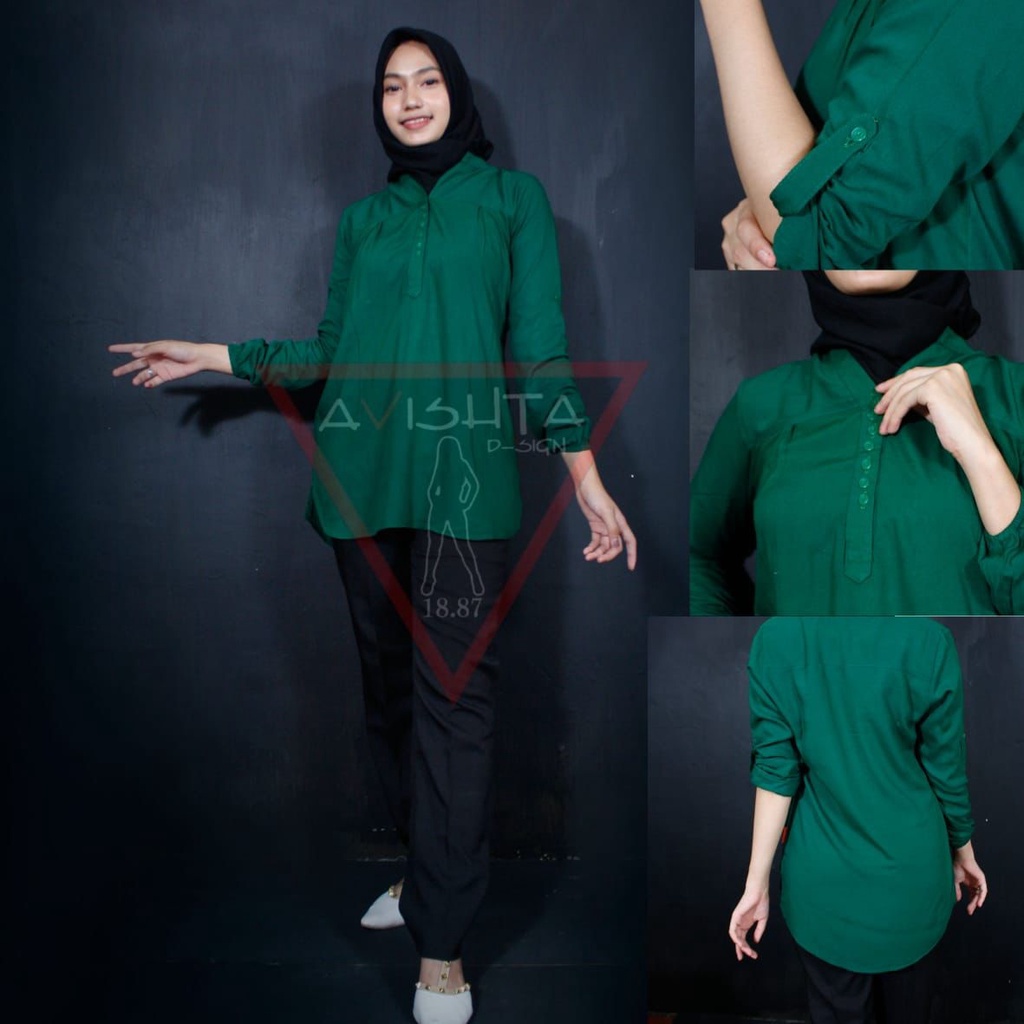 Blus polos rayon hijau botol Blouse polos rayon bottle green Blus polos jumbo lasenta by avishta d-s