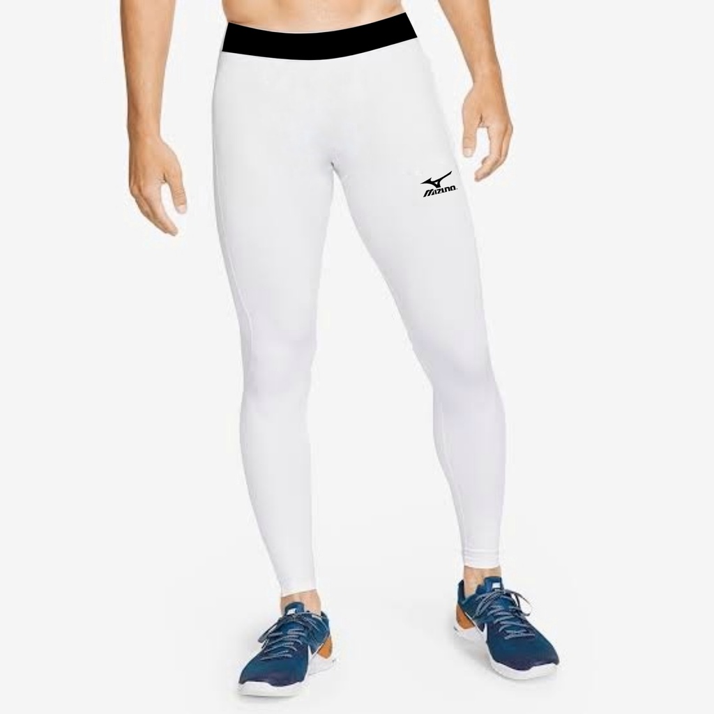 Celana Legging Panjang Pria Olahraga Gym Fitness Futsal Sepak Bola Putih Murah-LEGING MIIZUNO PUTIH