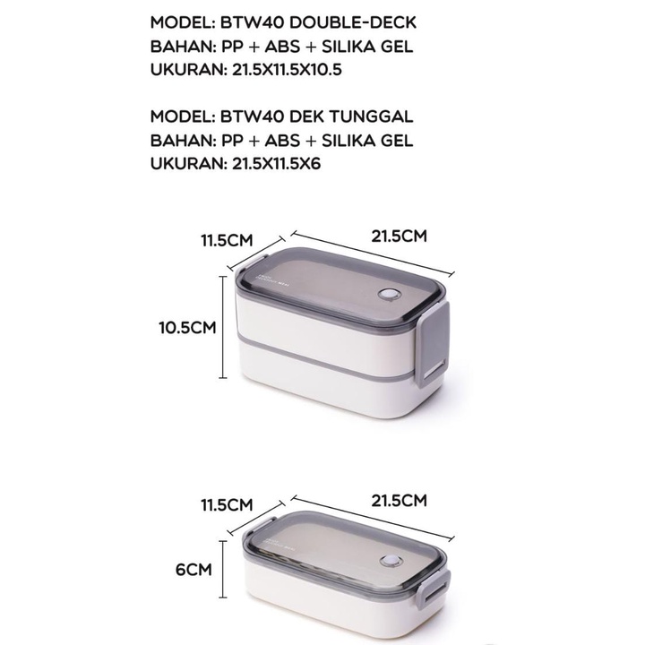 Bonbox Kotak Makan 2 Tingkat Lunch Box Susun Microwaveable Food Grade Material Plastik Dengan Alat Makan BTW40