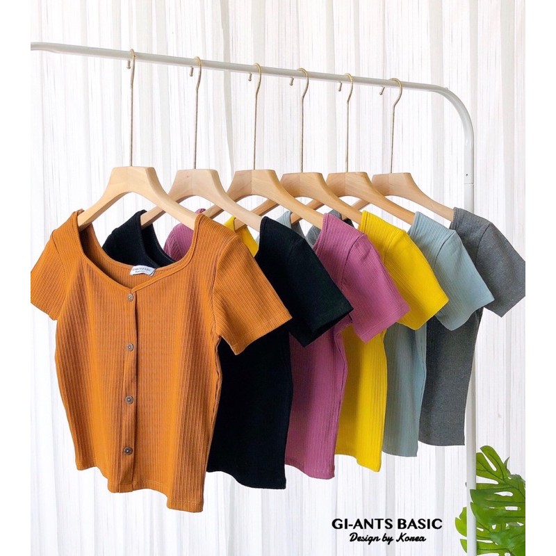 KAOS GIANTS STUDIO MODEL V CROP VARIASI KANCING IMPORT BANGKOK (BJGB91)