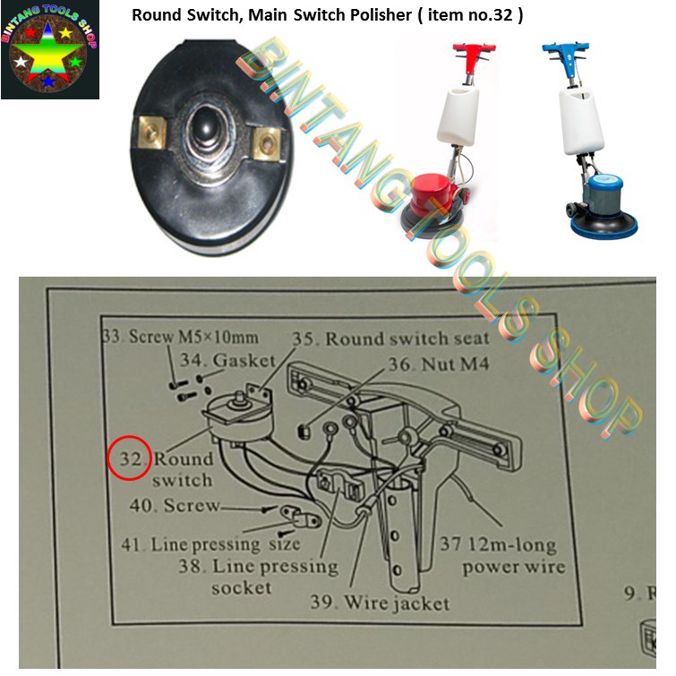 Spare Part Polisher Round Switch Main Master Switch Mesin Poles Lantai